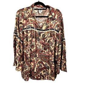 Ivy Jane Boho Peasant Paisley Blouse w/ Velvet accent - Large